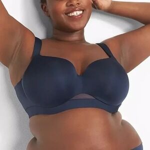 NEW Cacique 44DD Comfort Bliss Lightly Lined Balconette Bra Navy Blue Underwire